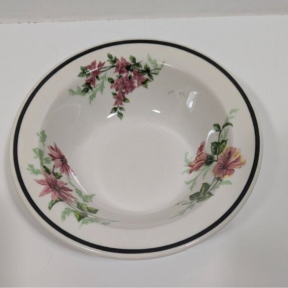 Syracuse China Floral Hibiscus Soup Bowl 6.5" White USA Ceramic Dishware Vintage - Picture 1 of 7